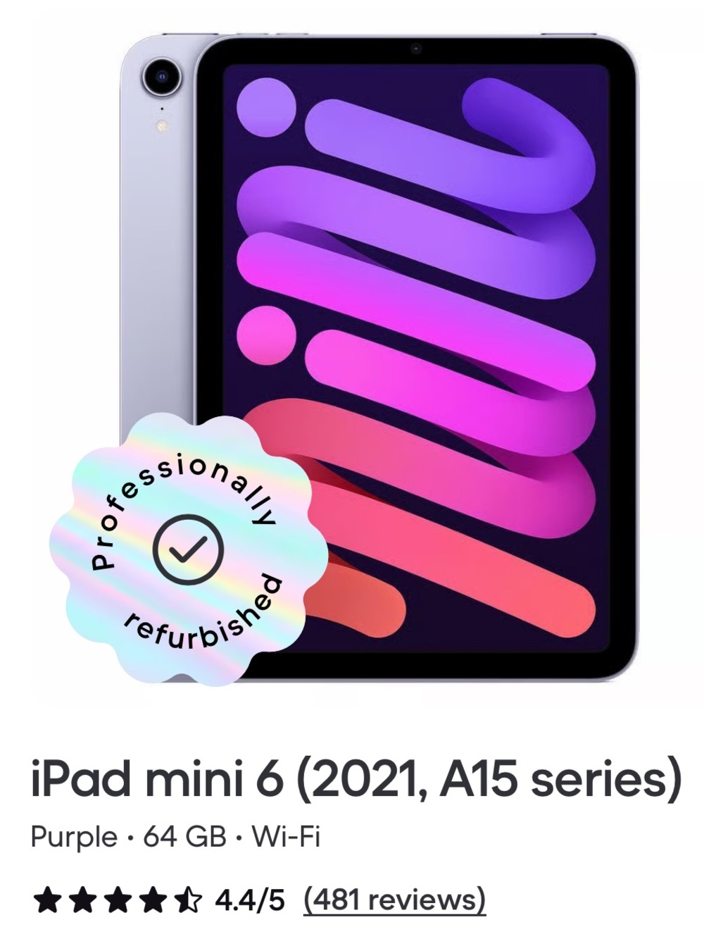 Purple iPad mini 6 (2021), 64 GB, Wi-Fi